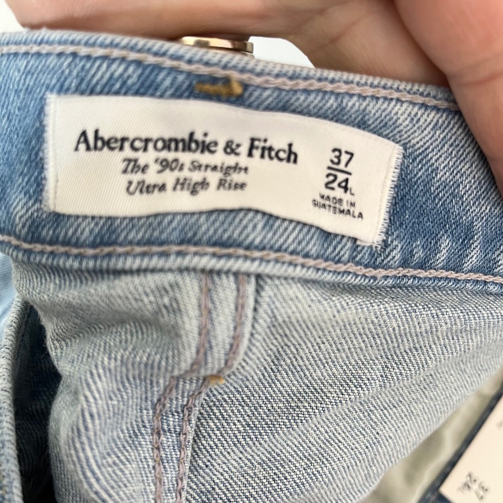 Abercrombie & Fitch 90s Straight Jeans Women 24W L Light Wash Criss Cross Waist - Picture 6 of 7